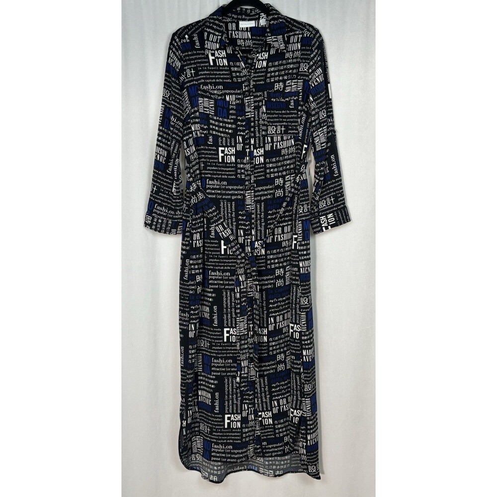 New York & Company Newspaper Graphic Print Maxi Dress - Size Medium Tall